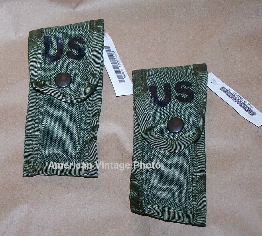 2 Original Military USGI 9MM Pistol Magazine Pouch ALICE Clips NOS + P38 Opener