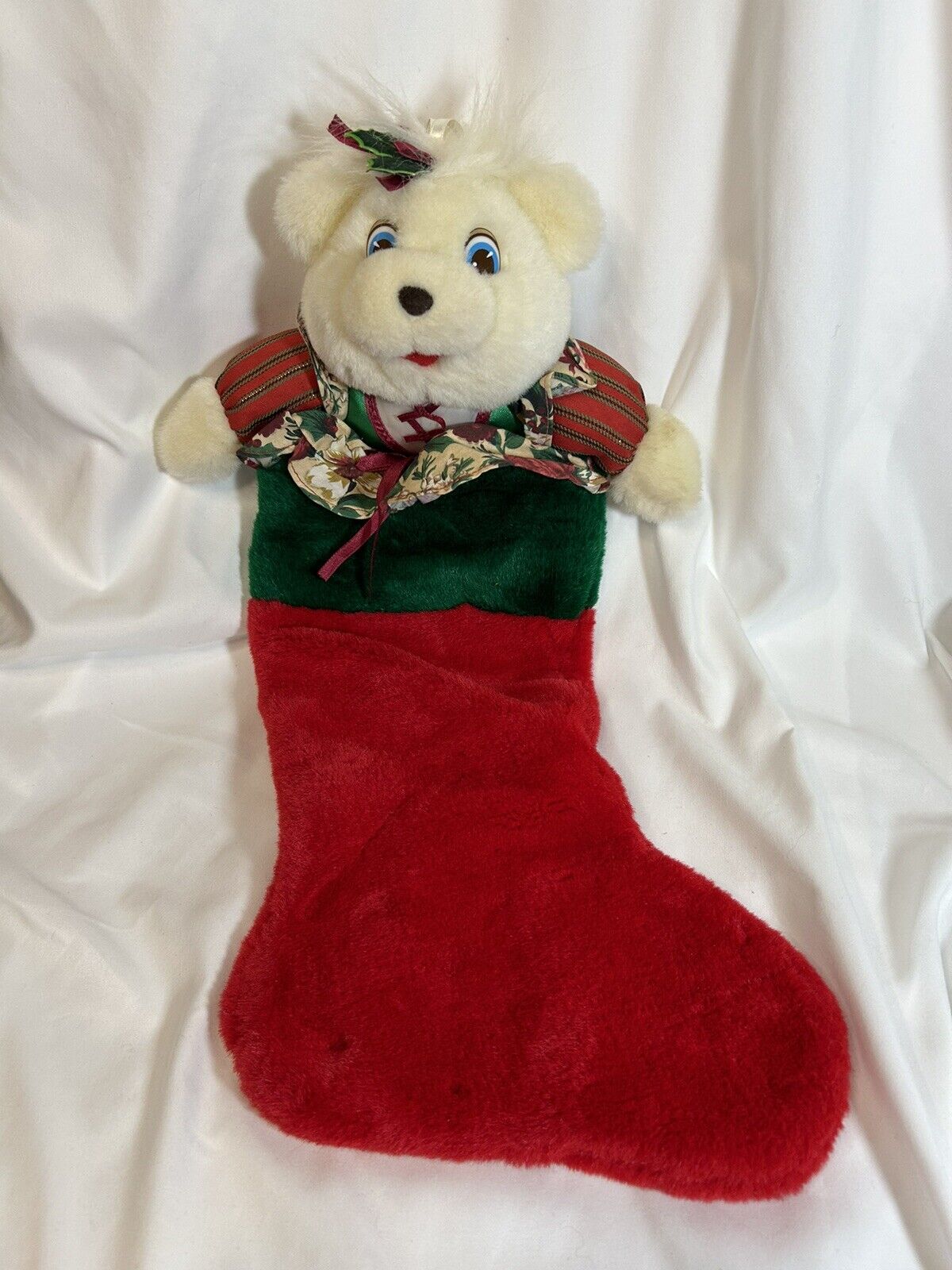 Kmart The Merry Gifts of Christmas Stocking Merry Teddy Bear Girl White 1993