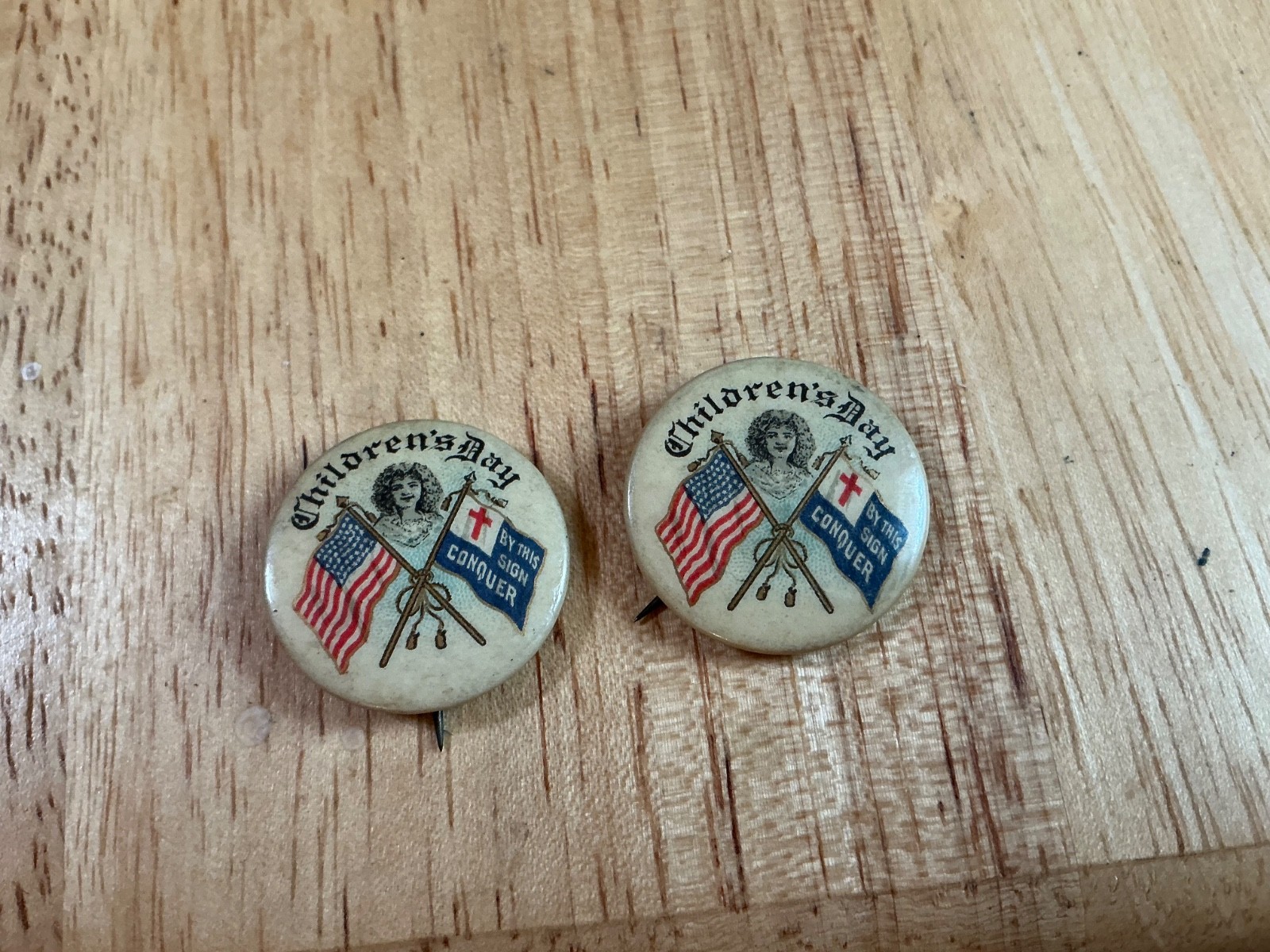 Lot of 2 Antique 1910s Children\'s Day Sunday School Pins Westminster Press