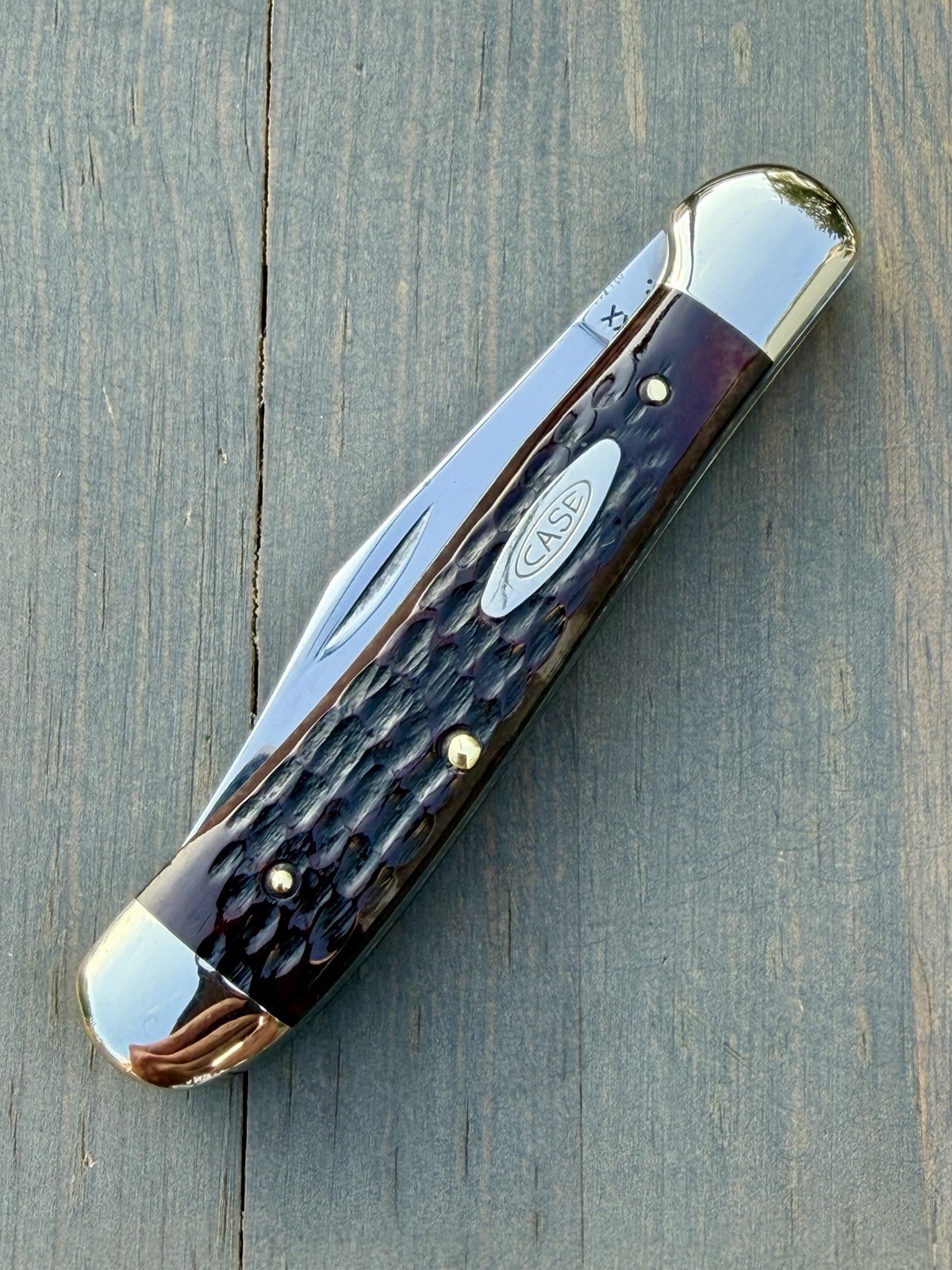 1972 CASE XX 6249 Copperhead 8 Dot Red Bone Vintage Pocket Knife