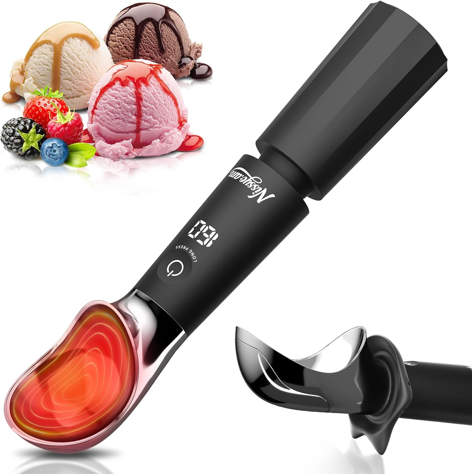 Heated Ice Cream Scoop, Rechargeable Electric Scooper for Hard Ice Cream