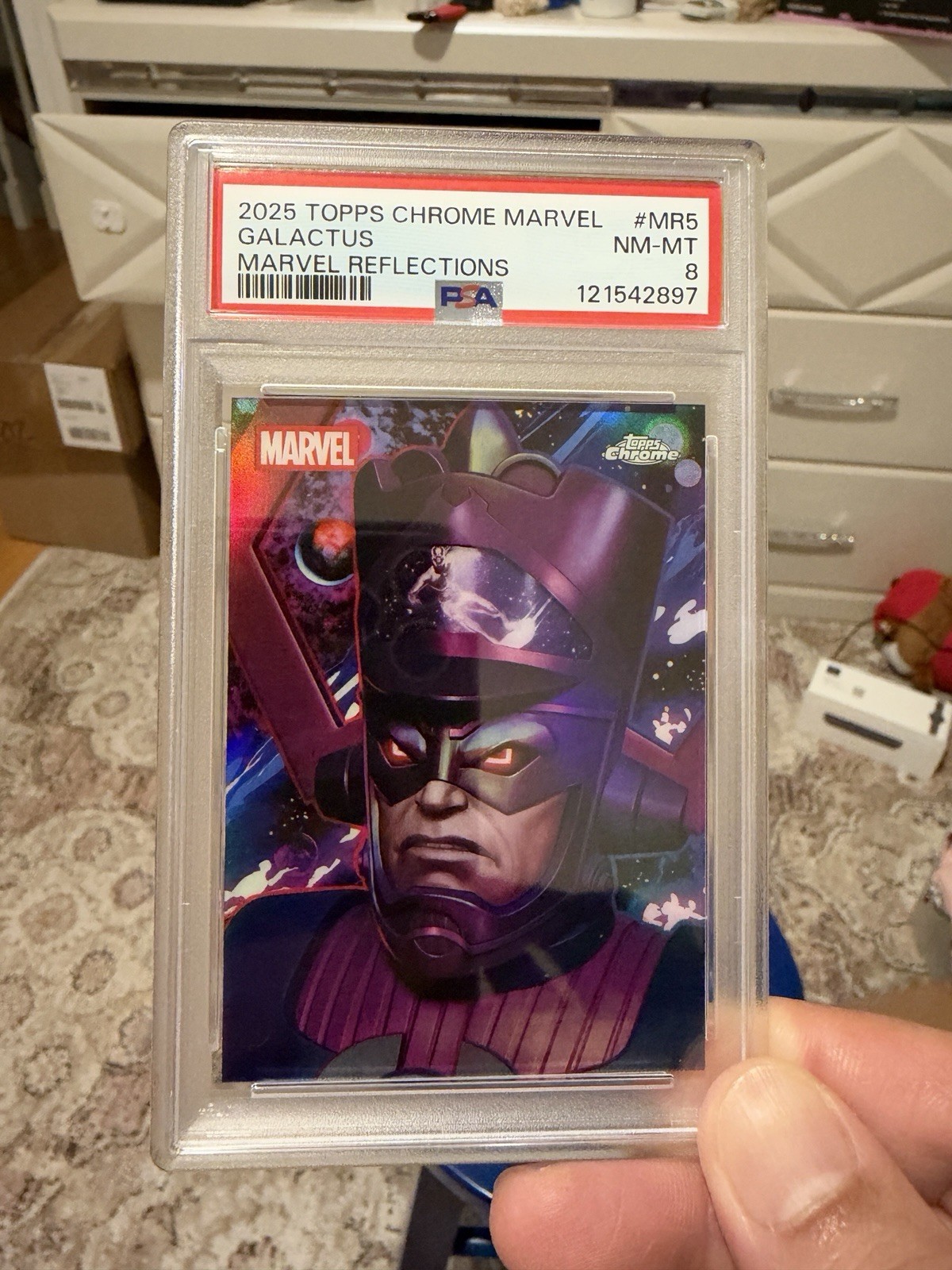 Galactus 2025 Topps Chrome Marvel Reflections SSP Case Hit #MR-5 PSA 8 Galactus 2025 Topps Chrome Marvel Reflections SSP Case Hit #MR-5 PSA 8