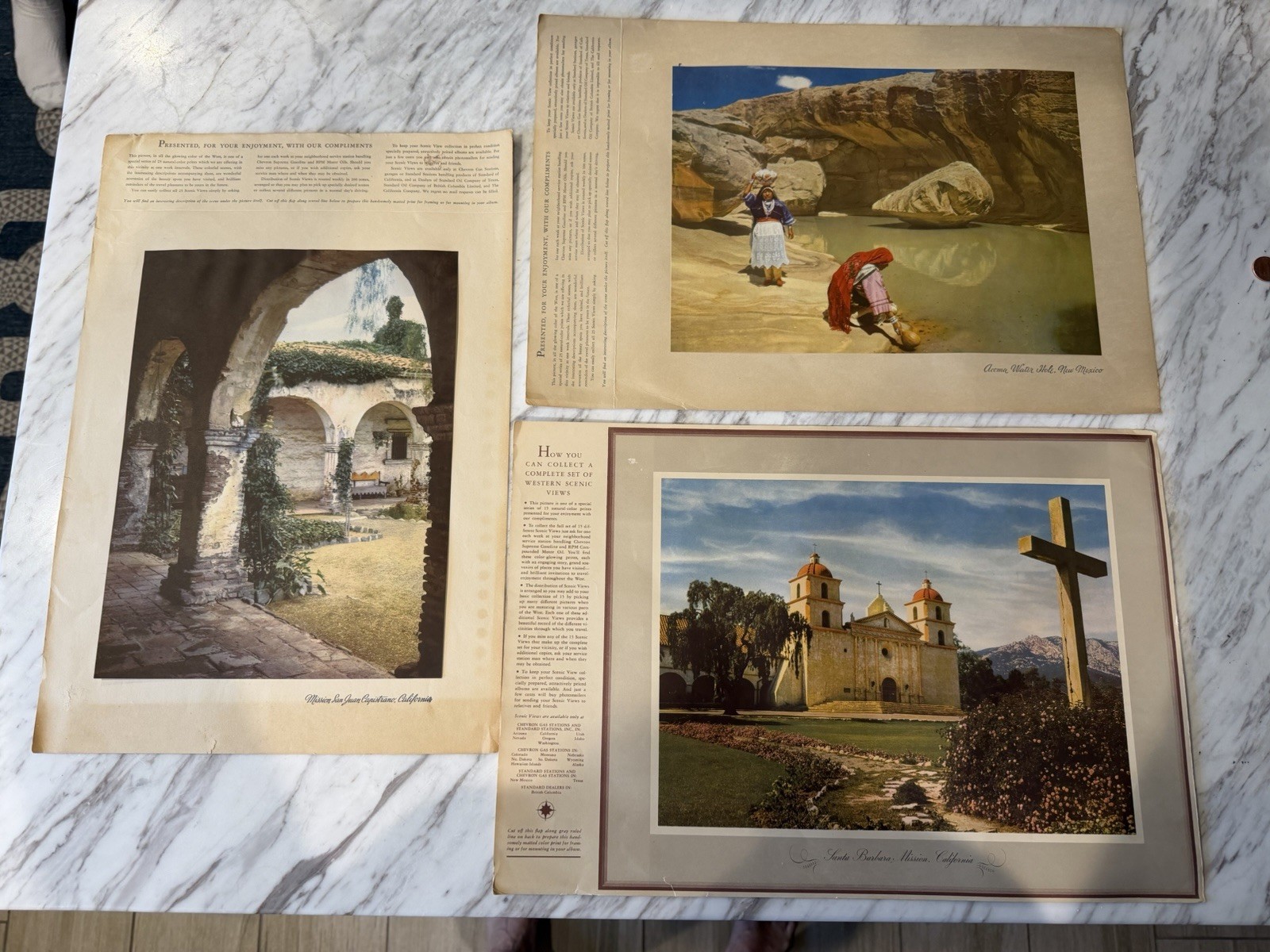Vtg Chevron “See Your West” Scenic Prints, Featuring Southwest & CA Unframed