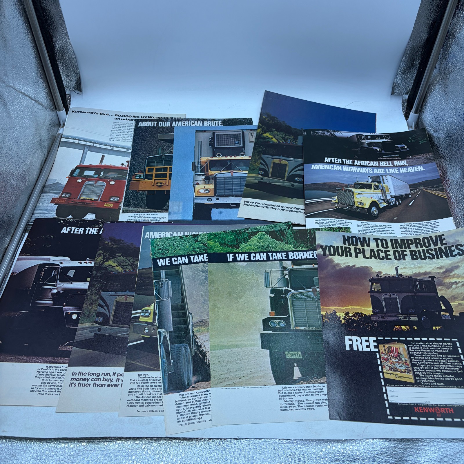 Lot of 12 Vintage 1960s-70s Kenworth Semi Truck Construction Magazine Ads