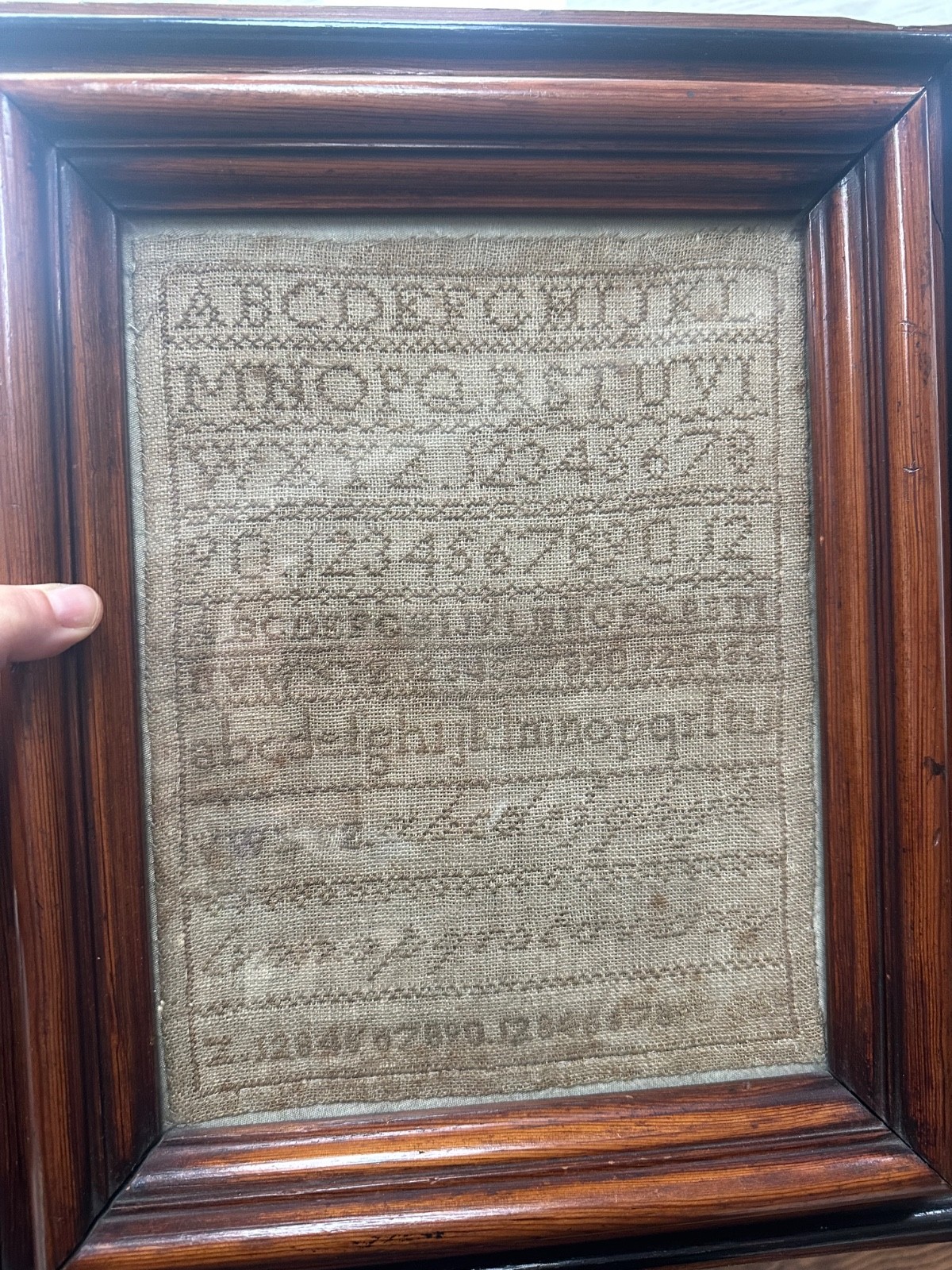 ANTIQUE Large Child Stitched Sampler 19th C Early 1800s Alphabet & Numbers