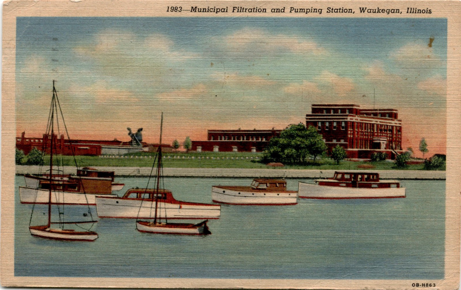1983 Municipal Filtration and Pumping Station, Waukegan, Illinois, OB-H Postcard
