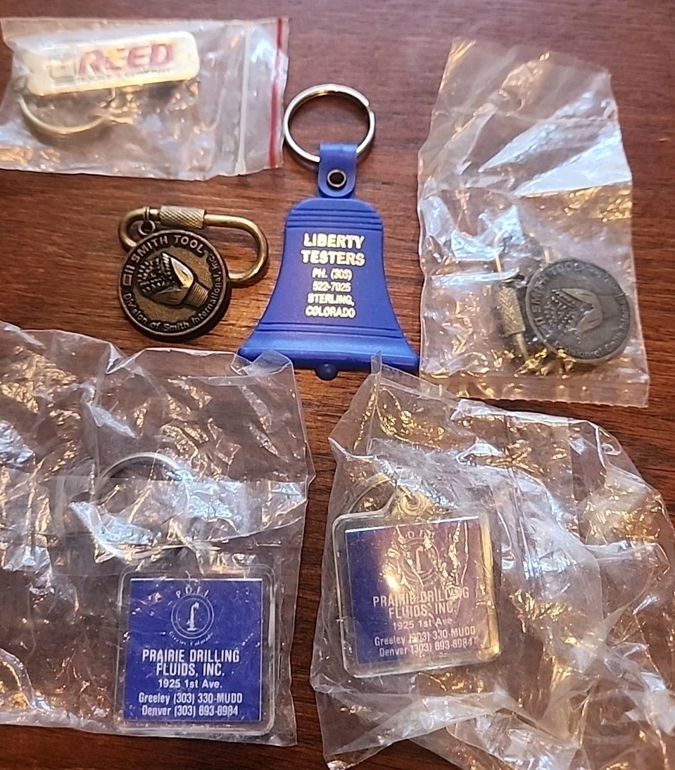 Lot Of 6 Vntg Oilfield Related Keychains 3/Plastic 3/Metal See Pics/Desc