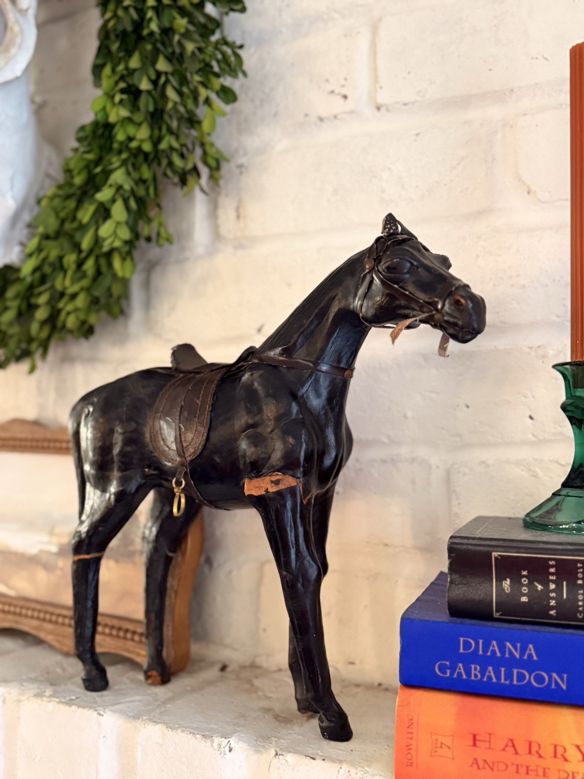 Vintage Leather Wrapped Horse Sculpture | 60s | 70s | Equestrian | Rustic Decor