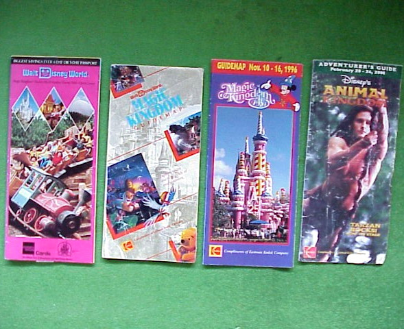 Vtg 90s Lot of 4 WDW Disney Park Map Guides Brochure Magic Kingdom 91/94/96/2000