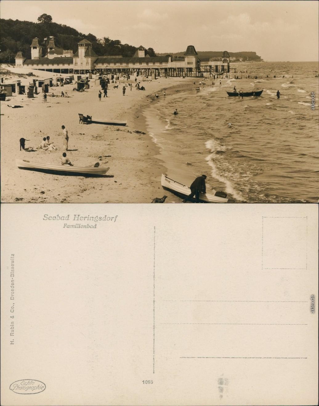 Postcard Heringsdorf Usedom beach area - pier - family bath 1928