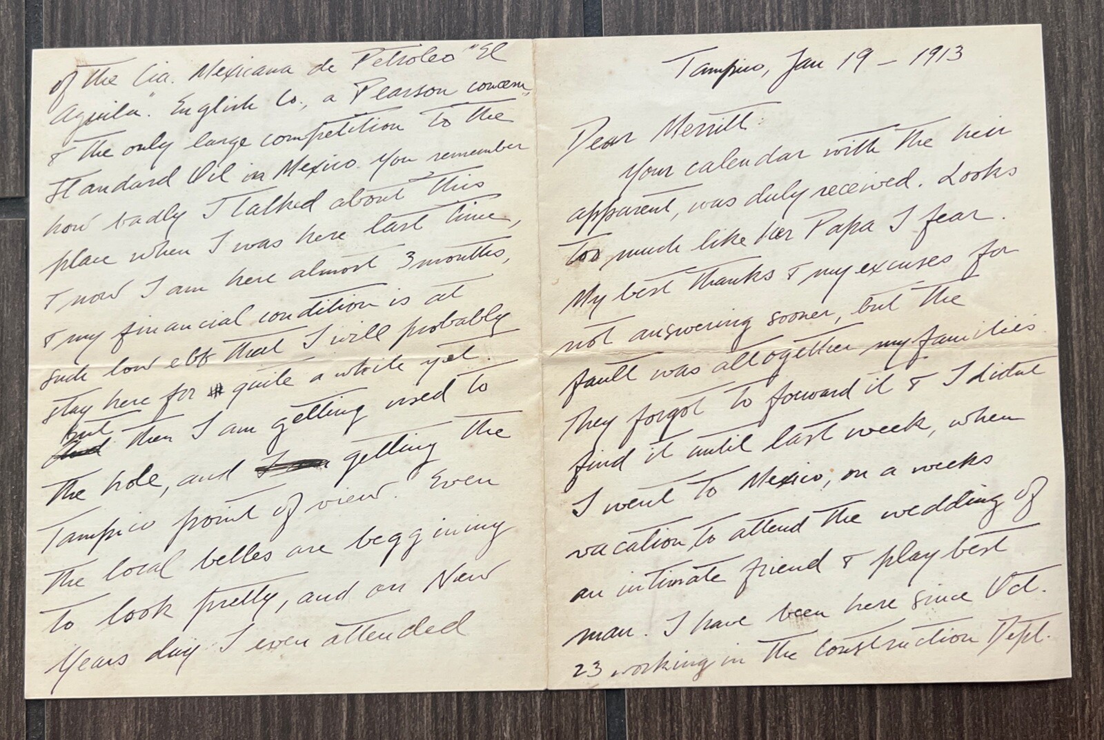 Antique 1913 Handwritten Cursive Letter Document Vacation In Mexico From NY