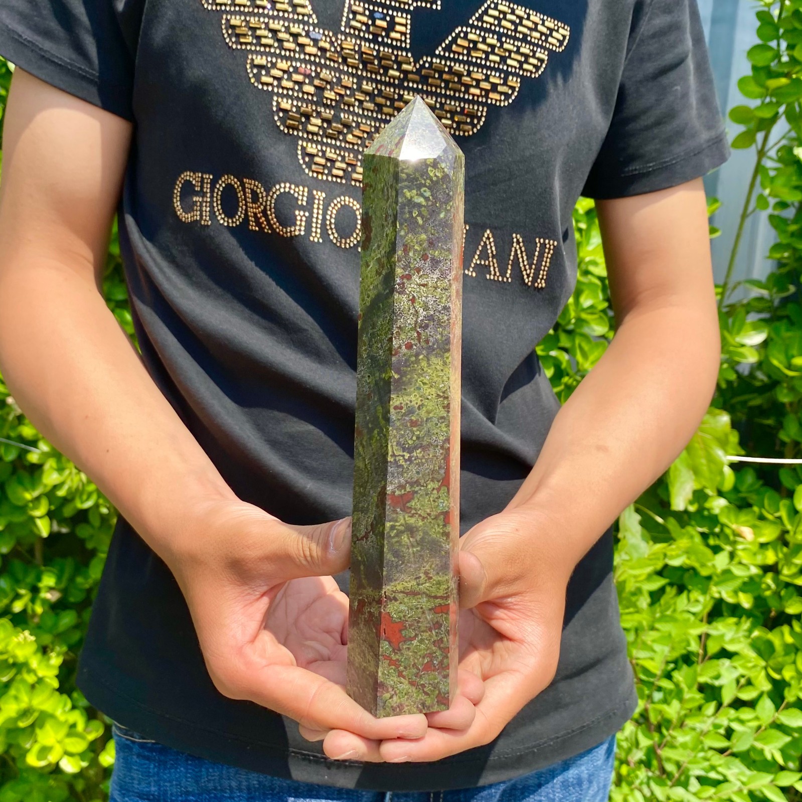1.82LB Natural dragon\'s blood stone obelisk quartz crystal column restoration