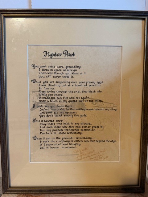 VTG Signed Marshall Lefavor Fighter Pilot Poem Inscribed Navy Pilot Pat Gravitt