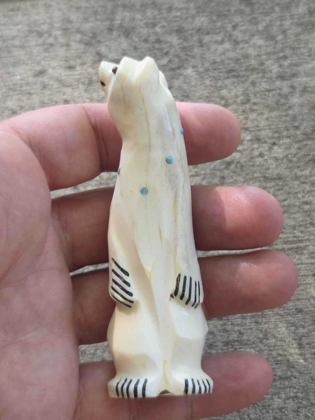 Arnie Calavazza Zuni Fetish Polar Bear Turquoise Standing Signed Antler Vintage