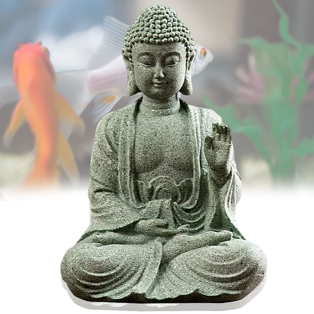 Meditating Buddha Statue - Natural Sandstone Sculpture for Aquarium & Zen Garden