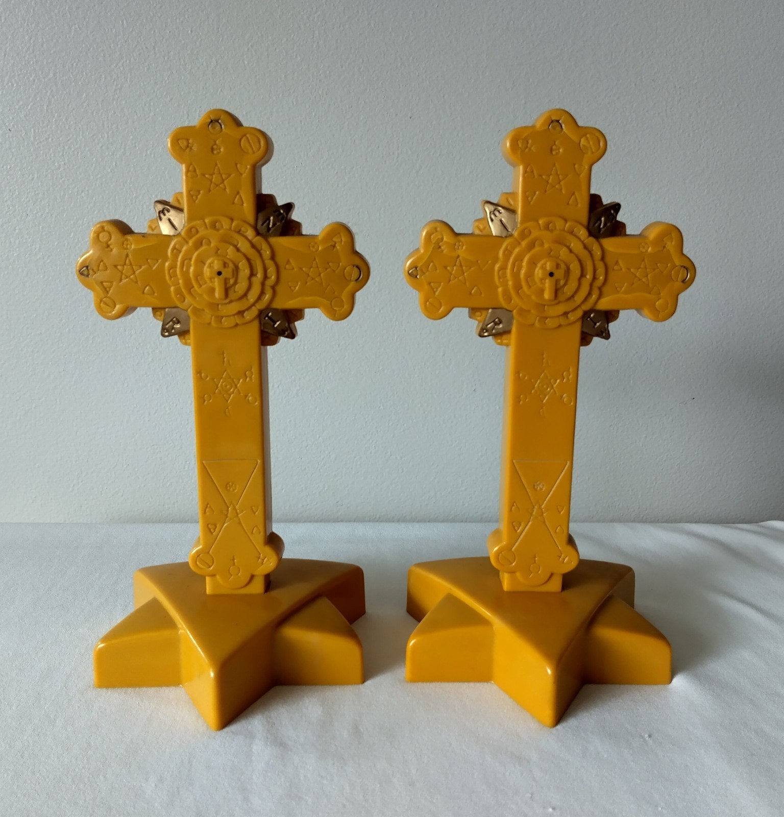 1950s AMORC Rosicrucian Hermetic Rose Cross Butterscotch Plastic Pair Vintage