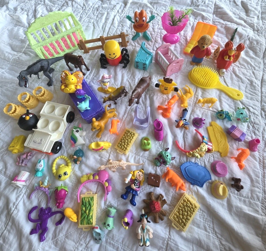 Vintage Junk Drawer Lot Of Small Toys- 74 Very Small Toy Lot Miscellaneous AS IS