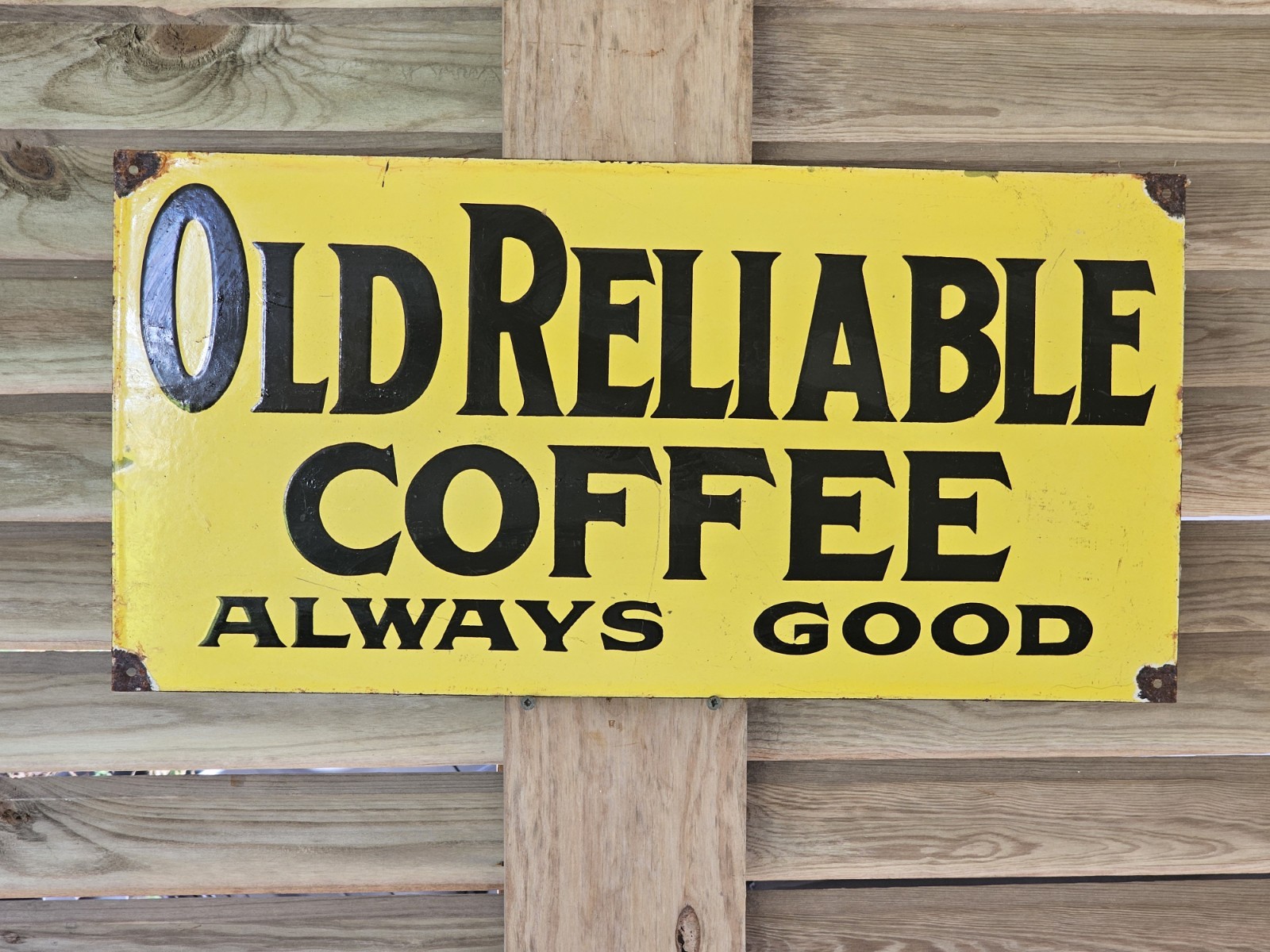 HUGE VINTAGE OLD RELIABLE COFFEE ALWAYS GOOD PORCELAIN SIGN 24\