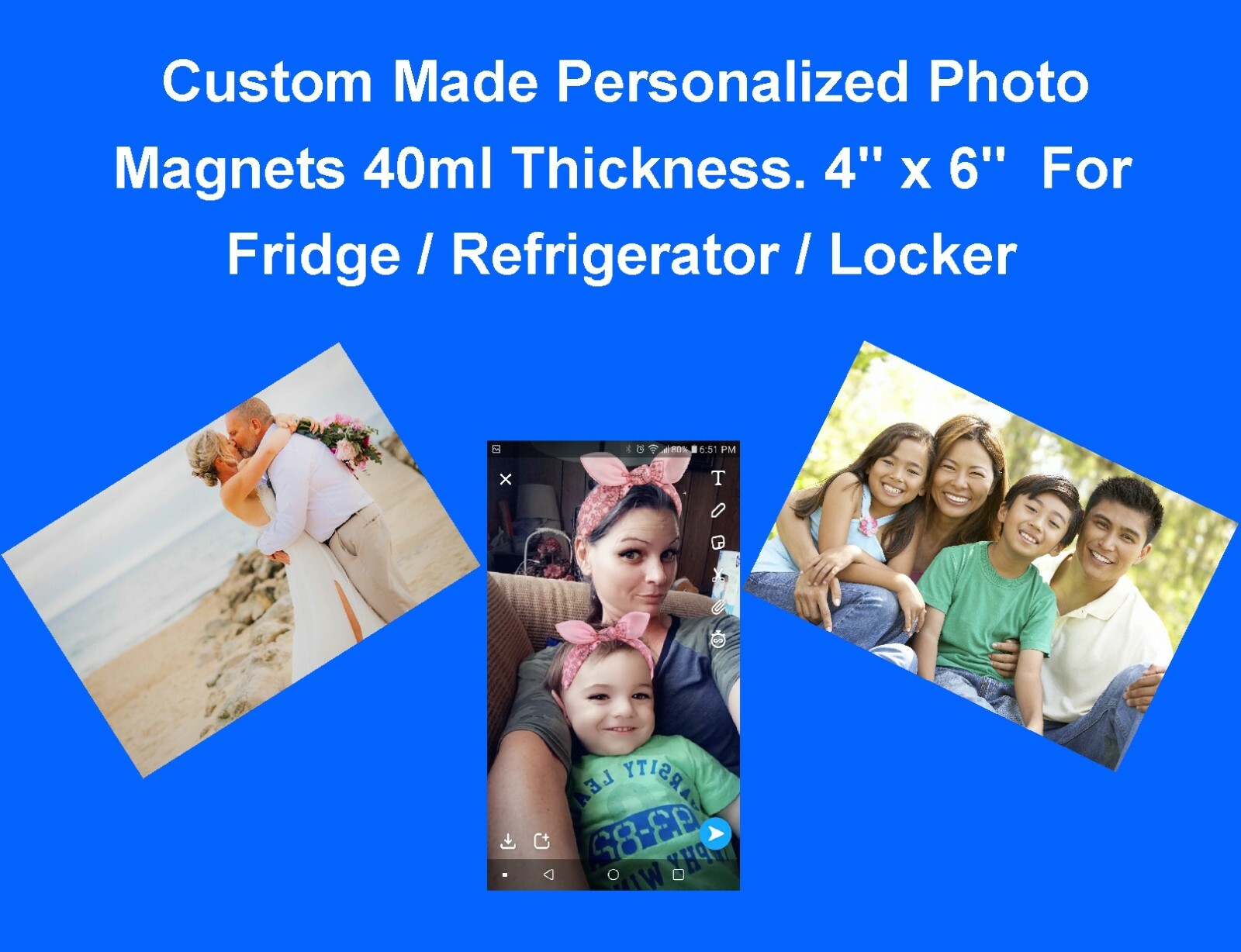 Thick Custom Made Personalized Photo Fridge / Refrigerator Magnet 