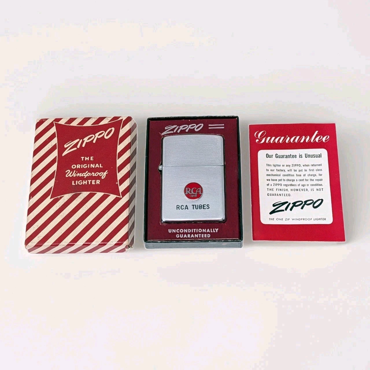 Vtg Nr Mint Circa 1951 Zippo Lighter RCA TUBES, DE MAMBRO RADIO SUPPLY CO Boston