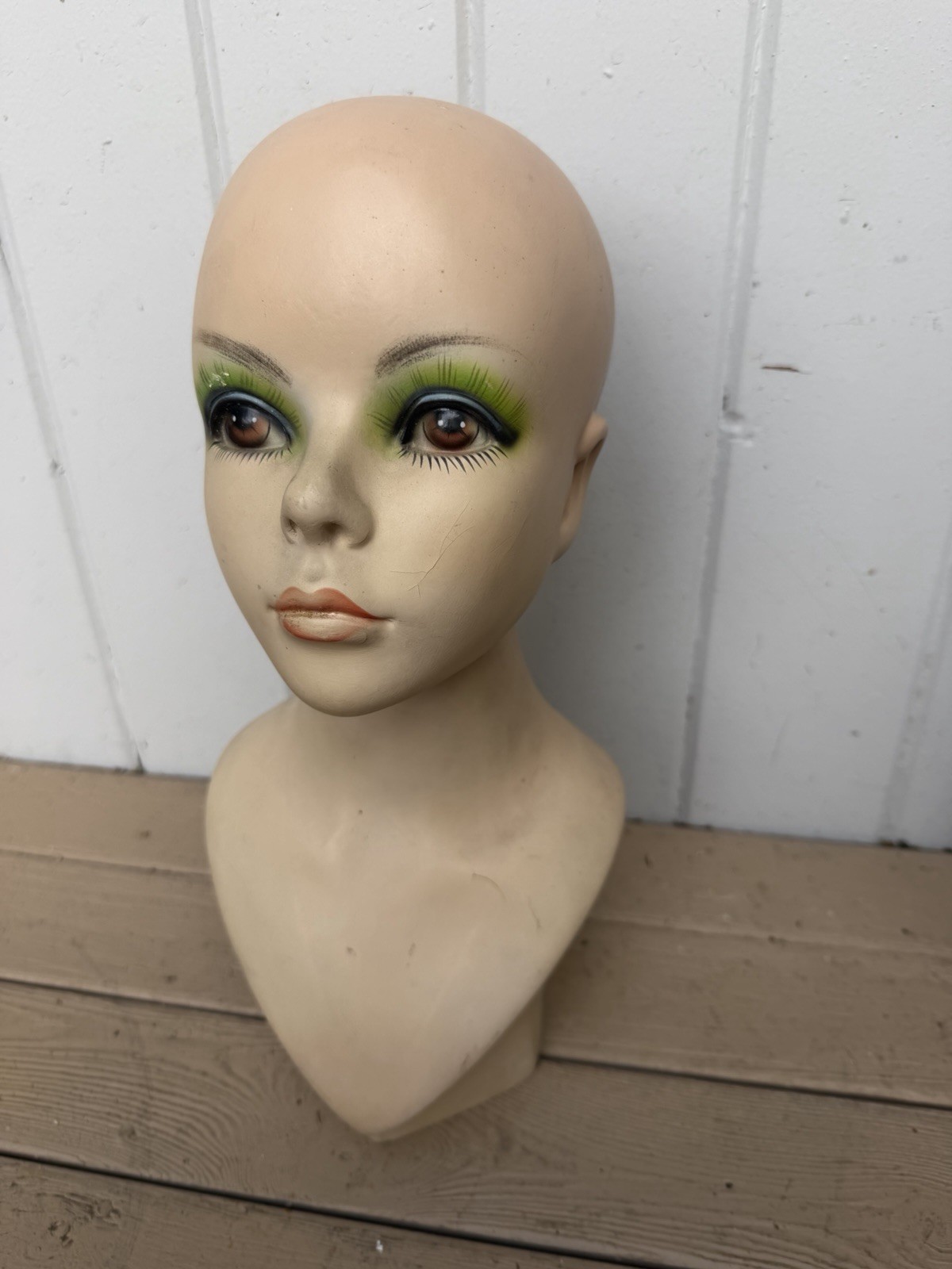 Vtg Female Mannequin Head Bust Art Deco Hat Wig Store Display 1960s Swag Sees