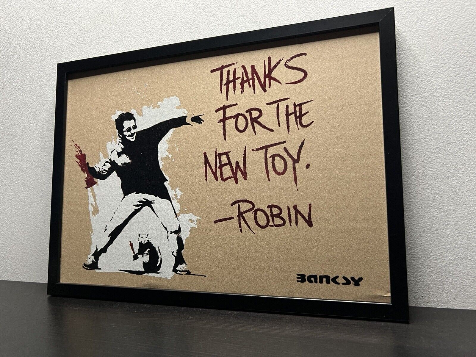 Banksy (after) - stencil on cardboard 20×30 - framed - edition of 50