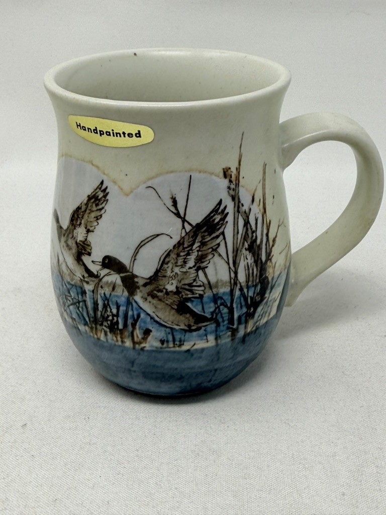 VTG Otagiri Stoneware Coffee Mug Mallard Ducks Marsh Japan w/ Original Sticker