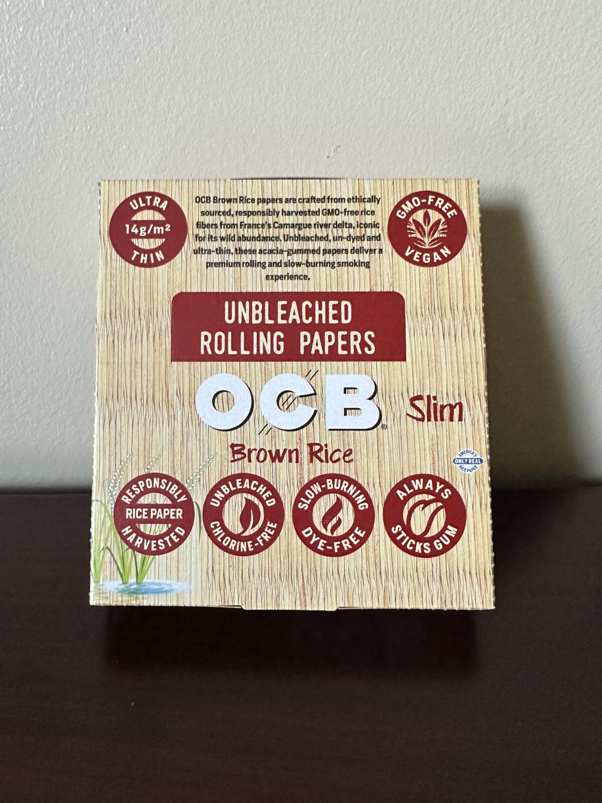 OCB SLIM Brown Rice Rolling Paper  24 Count Box Papers