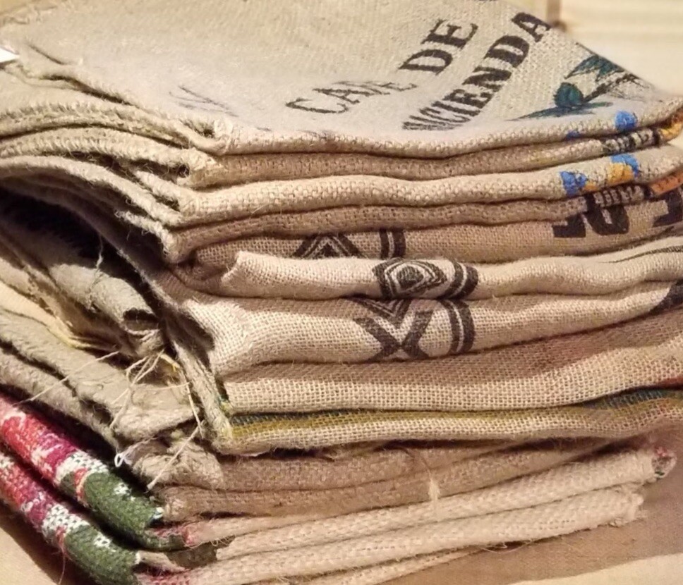 10 used burlap coffee bags