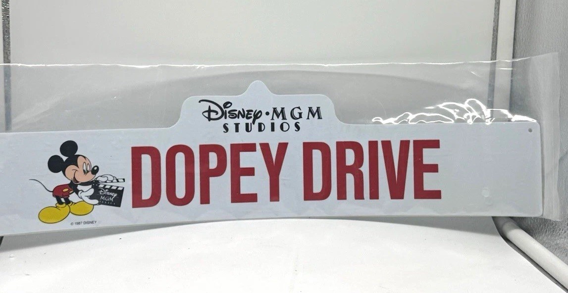 Vintage Disney MGM Studios Dopey Drive Street Sign Mickey Mouse 1987 Souvenir