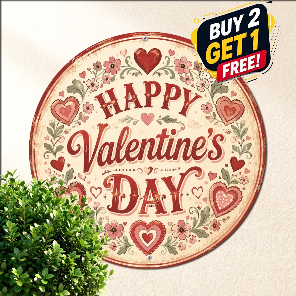 Waterproof Happy Valentines Day Round Metal Sign Romantic Anniversary Plaque