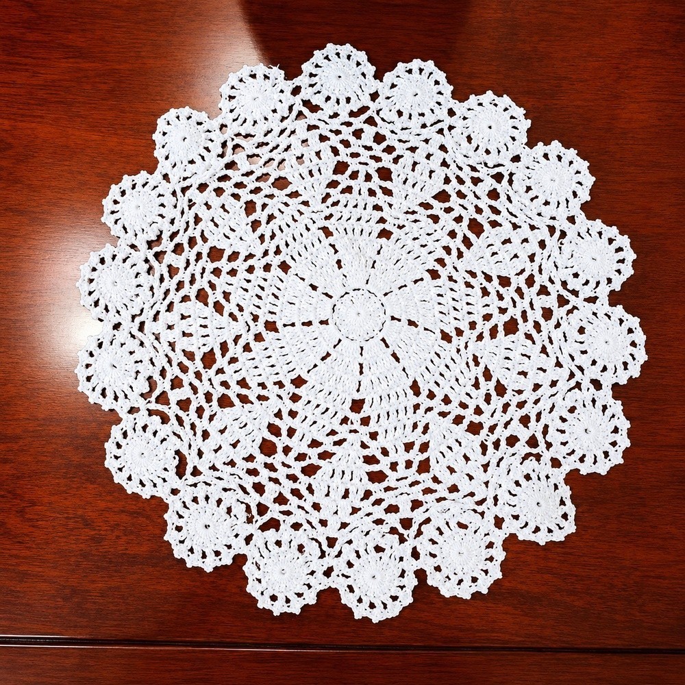 4Pcs/Lot 11-12in Vintage Hand Crochet Lace Doilies Round Doily Flower Placemats