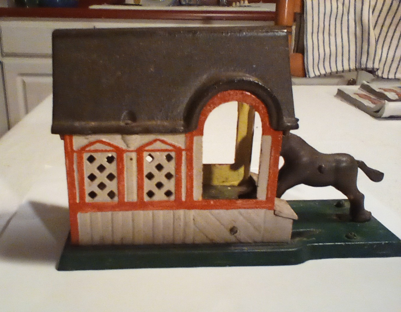 Vintage Copy Of James D. Capron Collection Mechanical Bank, Mule & Barn