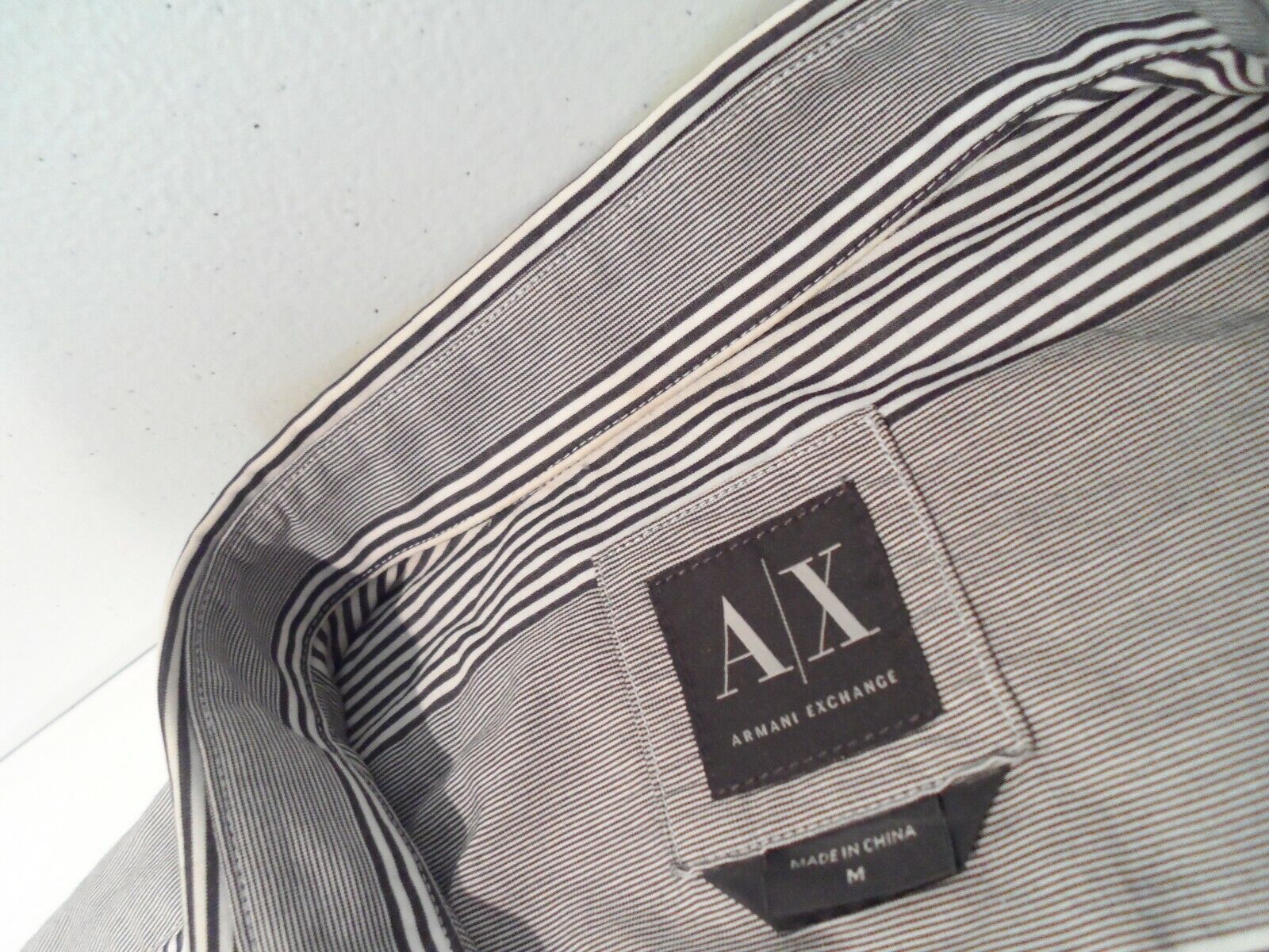 A|X Armani Exchange Men\'s Shirt Size Medium Slim Fit Striped L/S Neon Trim Top