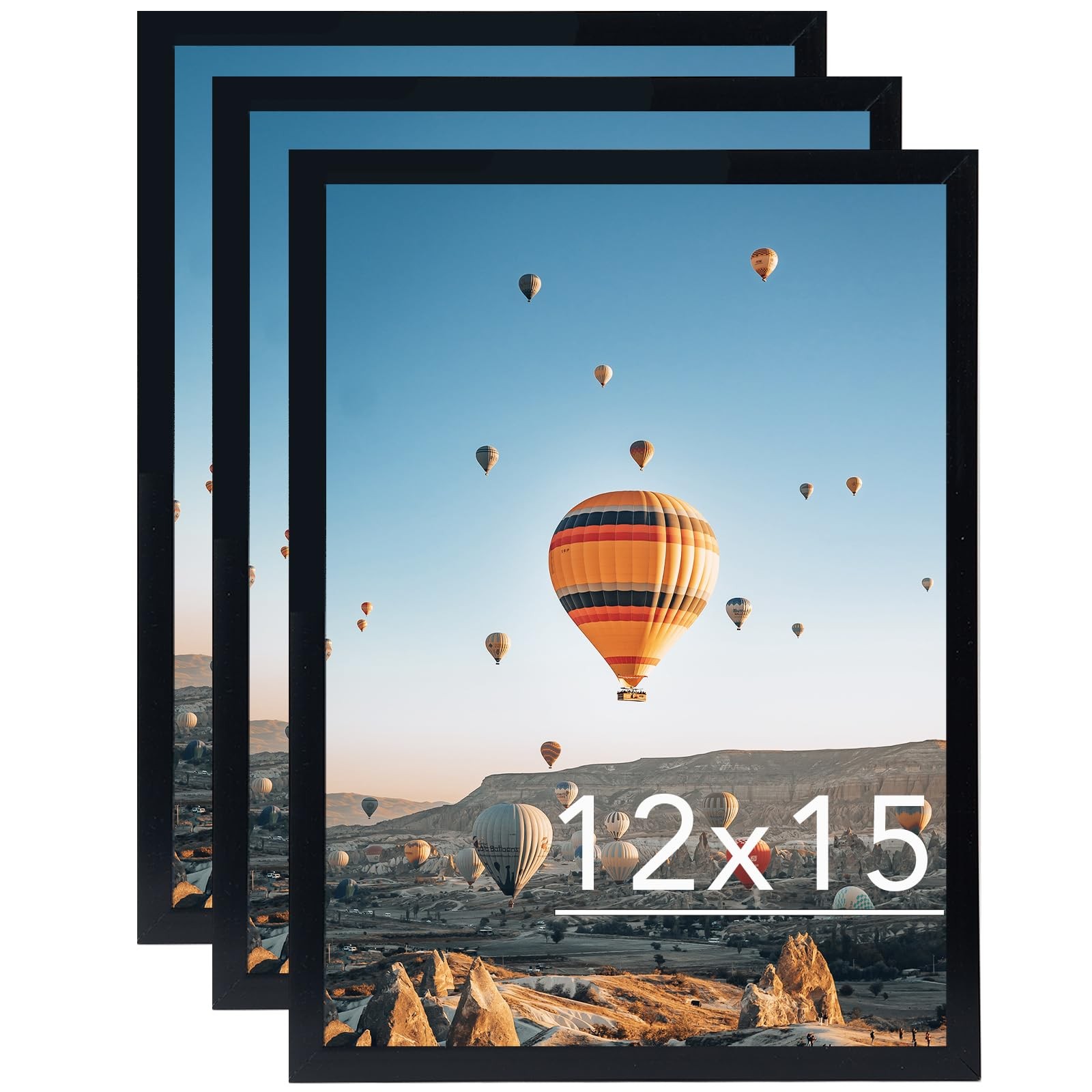 JCJMY 12x15 Black Picture Frame Set of 3, Horizontal and inch,