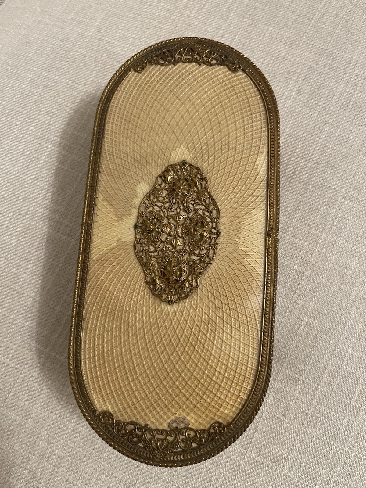 ANTIQUE GOLD ORMOLU FILIGREE METAL CASKET JEWELRY BOX