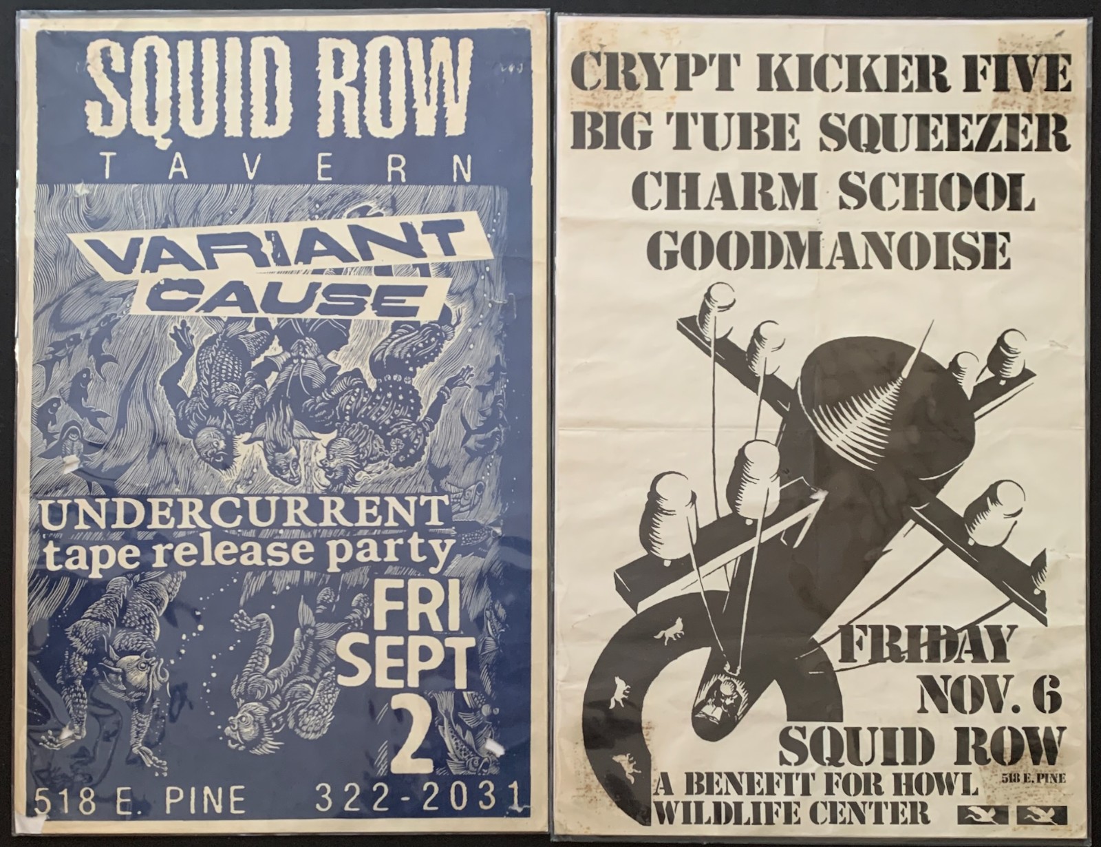 1980s Seattle Grunge Rock Posters - Squid Row Tavern 1983 1987 Garage Band Music
