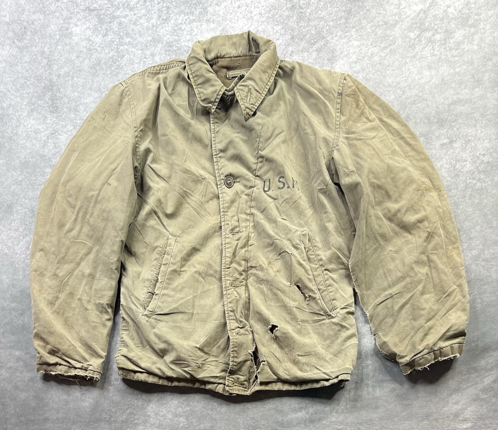 Vintage 40s World War II Era US Navy N-1 Deck Jacket Size Medium Trashed USN