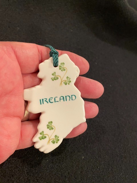 VNT Donegal Belleek Parian China Map of Ireland Christmas Ornament 2X3\