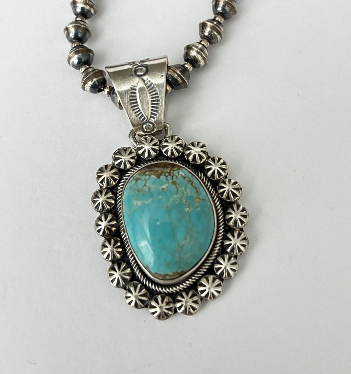 Vintage Paul Livingston Navajo Sterling Necklace & Turquoise Signed Pendant