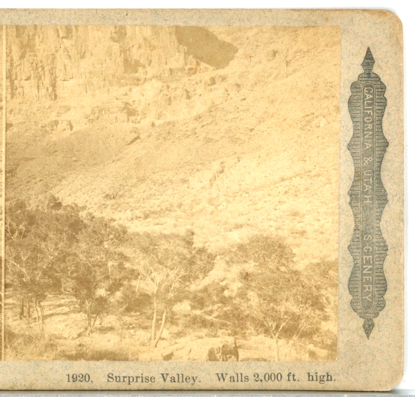CALIFORNIA, Surprise Valley, Walls 200 Ft High--C W Woodward Stereoview S89