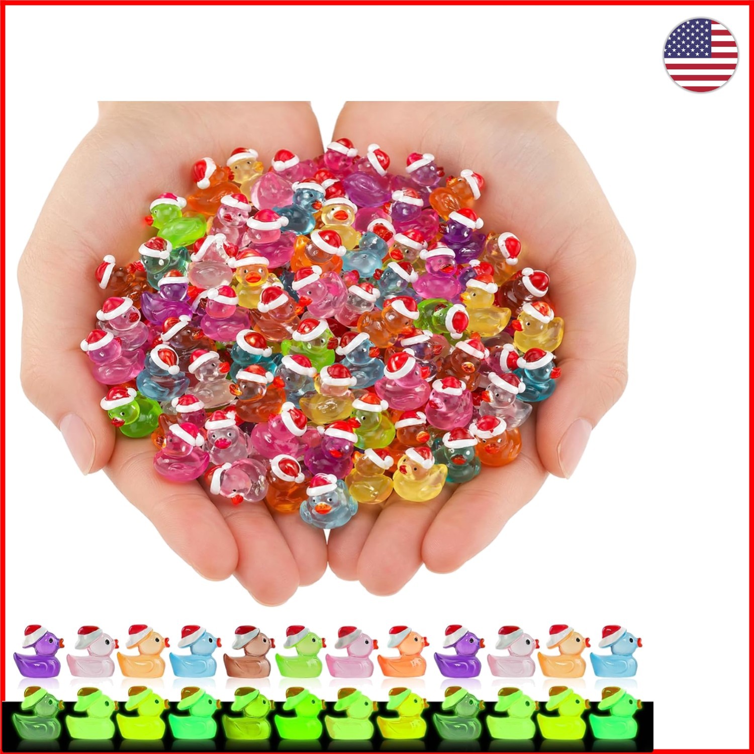 Adorable Christmas Mini Ducks - 160 Glow-in-the-Dark Santa Hat Ornaments