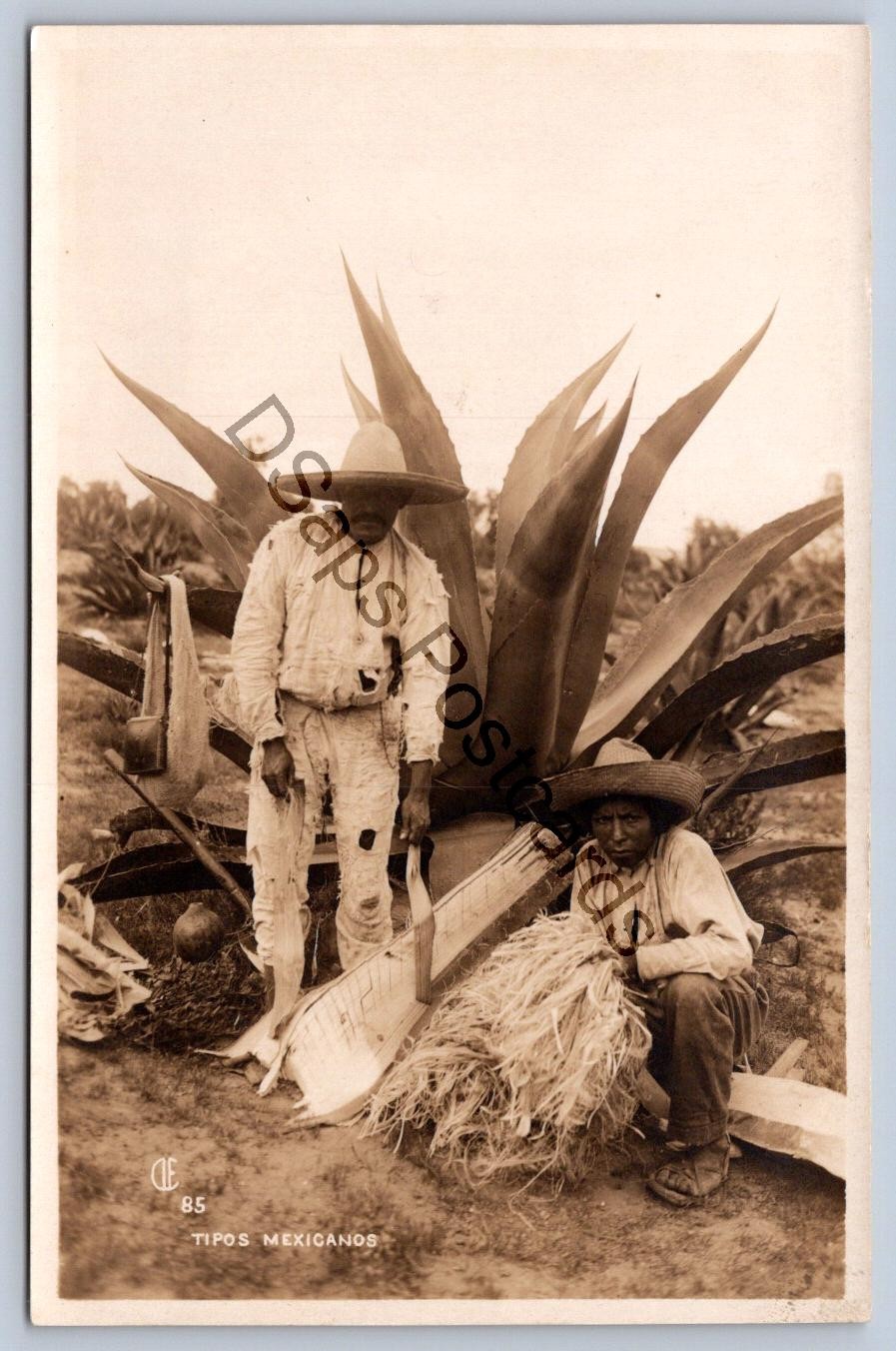 K63/ Mexico RPPC Postcard c1940s Tipicos Mexican Men Agave 466