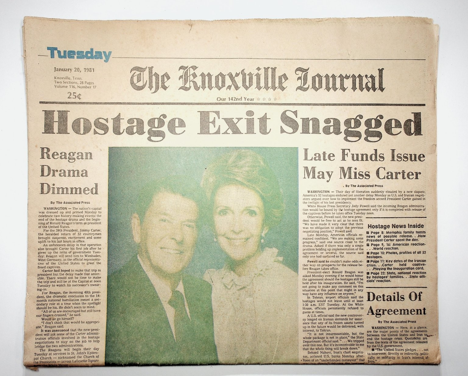 The Knoxville Journal Newspaper January 20 1981 Hostage Crisis Reagan