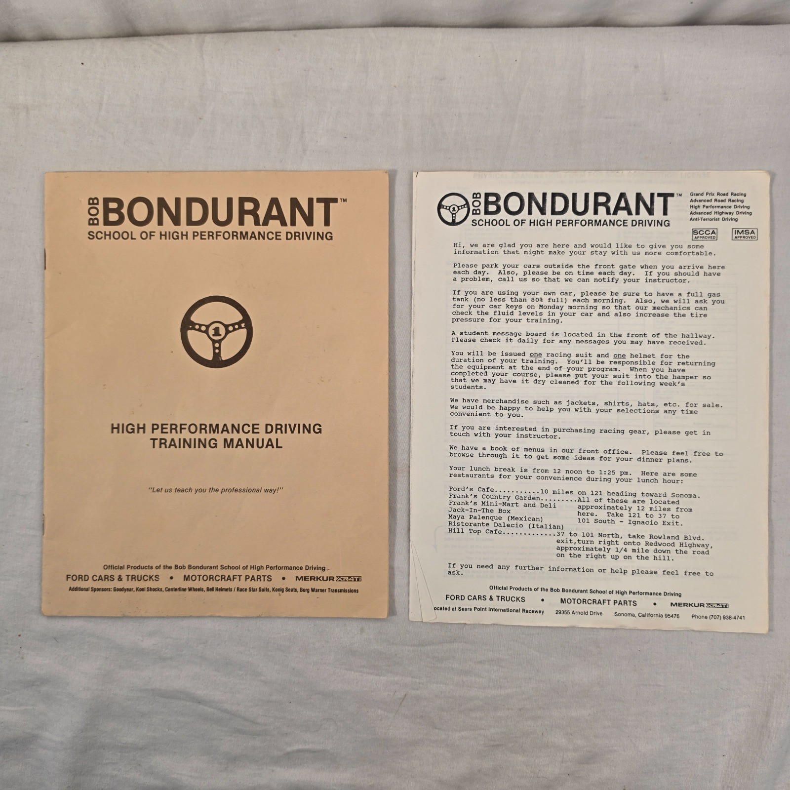 Vintage 1984 Bob Bondurant School High Performance Driving Training Manual