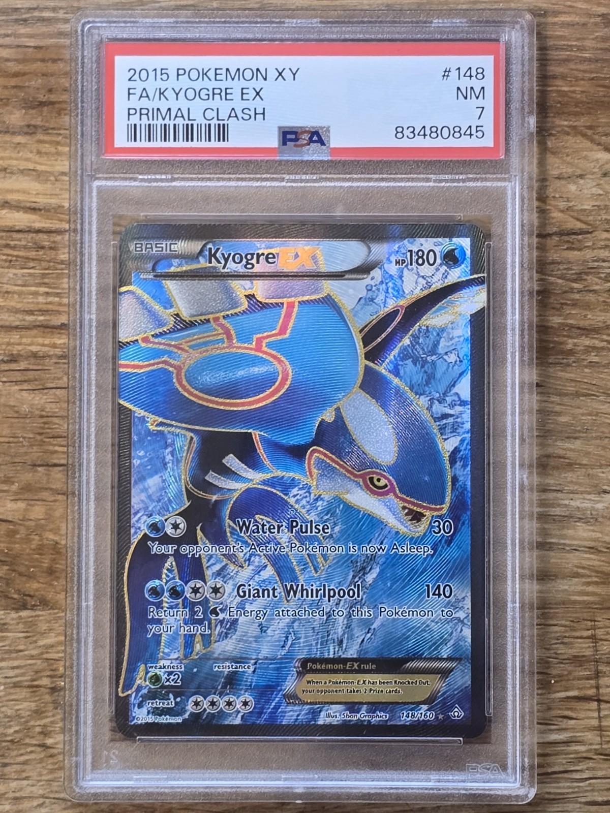 2015 POKEMON XY FULL ART KYOGRE EX PRIMAL CLASH #148 PSA 7 LOW POP