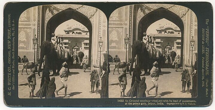 INDIA SV - Jaipur - Elephant & Riders at Palace Gate - HC White c1907