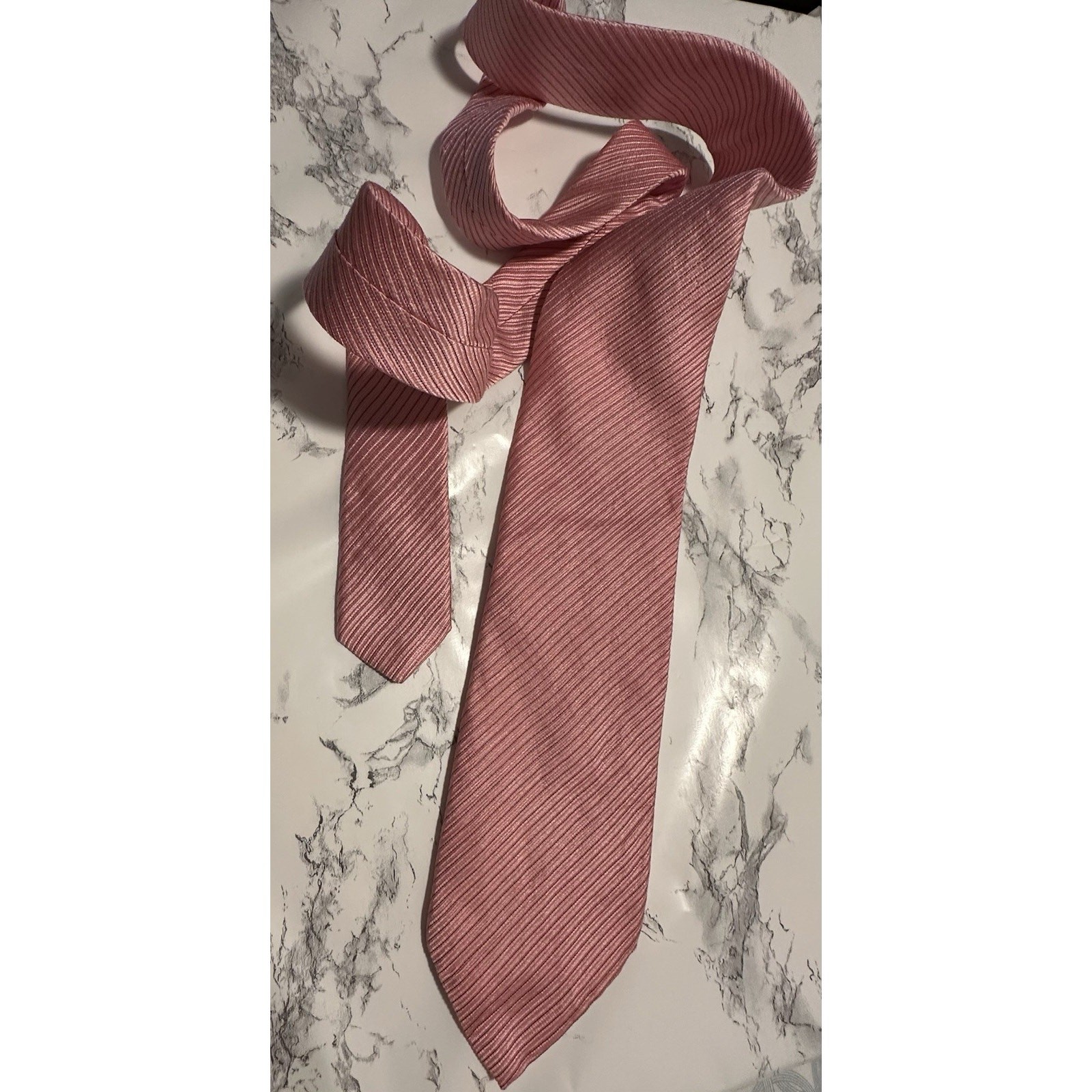 Vintage Giorgio Armani Silk Tie Pink Woven Textured Twill Stripe Made in Italy