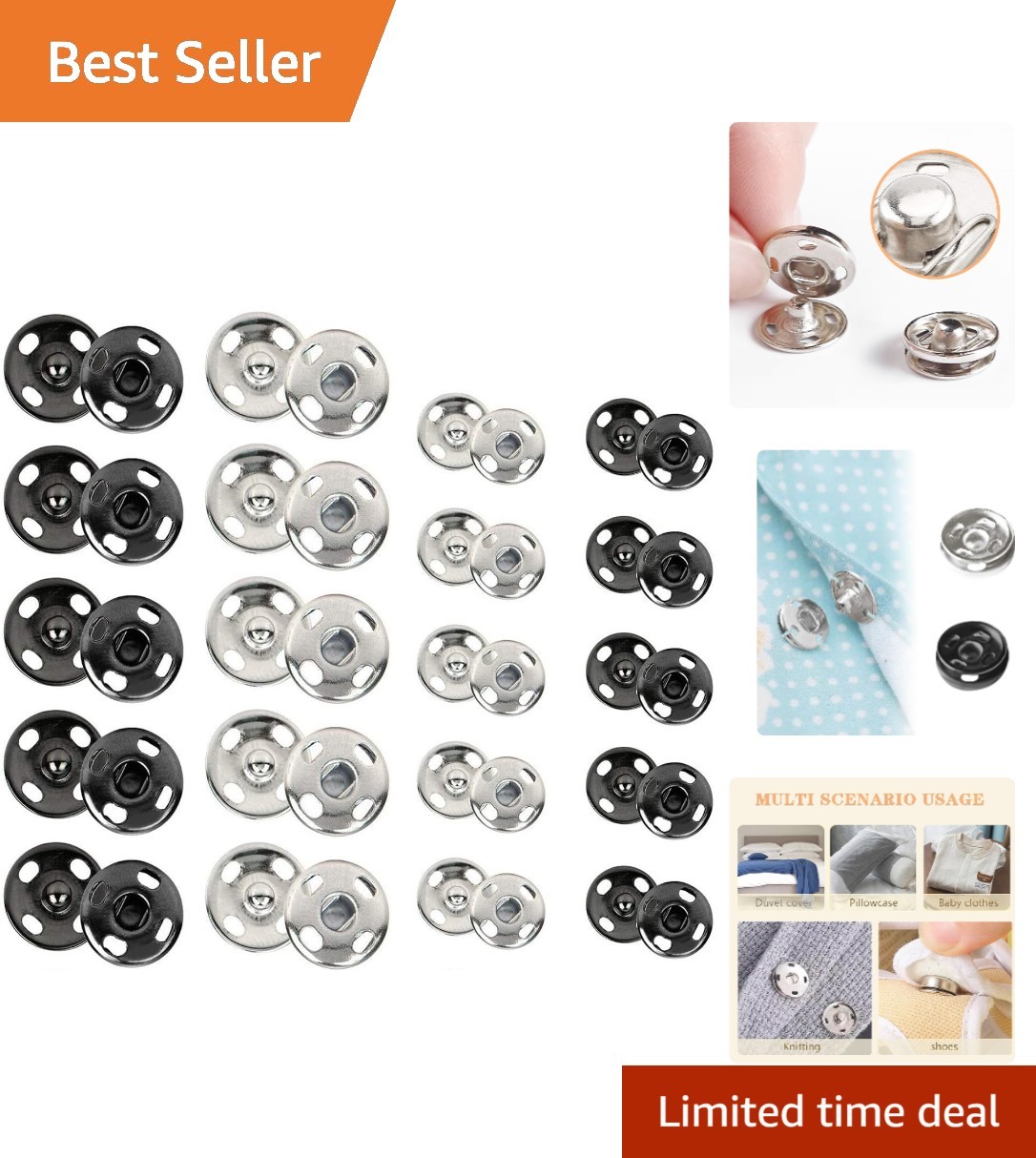 Sewing Snap Fasteners - 120 Sets in Black & Silver, Perfect for DIY Projects