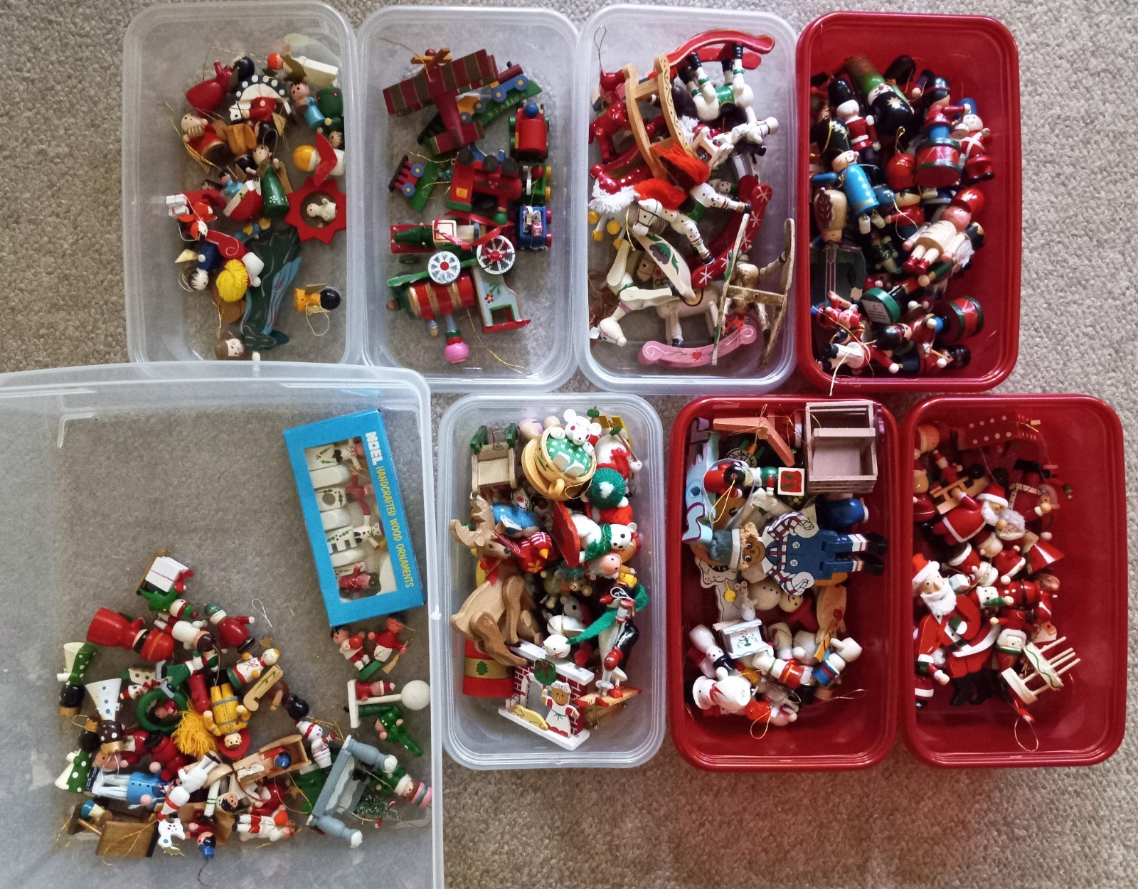 HUGE Vintage WOODEN Christmas Ornament Lot of 178-Angels-Santa-Animals Etc